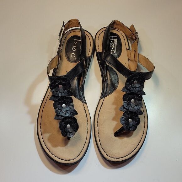 BOC LEATHER FLOWER ACCENT PATTERN ANKLE STRAP THONG WOMEN"S SANDAL - Picture 2 of 16